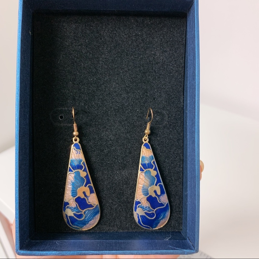 Blue/gold/pink drop shape fashion earrings